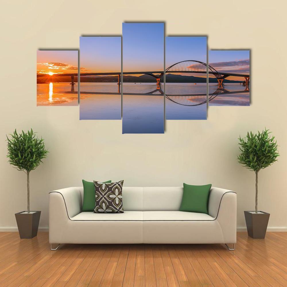 Lake Champlain Across Bridge Canvas Wall Art-4 Pop-Gallery Wrap-50" x 32"-Tiaracle