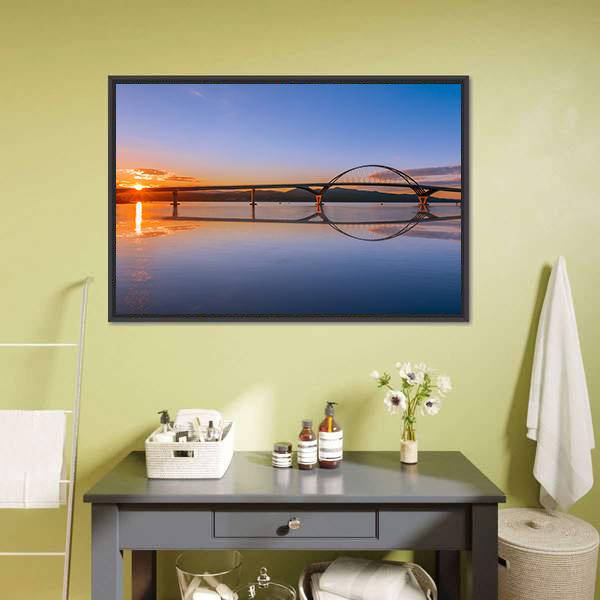 Lake Champlain Across Bridge Canvas Wall Art-1 Piece-Floating Frame-24" x 16"-Tiaracle