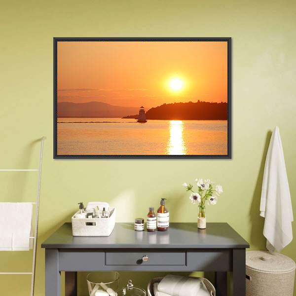 Lake Champlain At Sunset Canvas Wall Art-1 Piece-Floating Frame-24" x 16"-Tiaracle