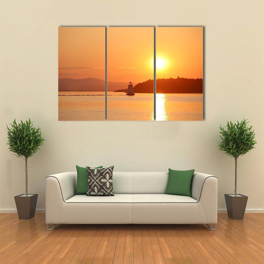 Lake Champlain At Sunset Canvas Wall Art-3 Horizontal-Gallery Wrap-37" x 24"-Tiaracle