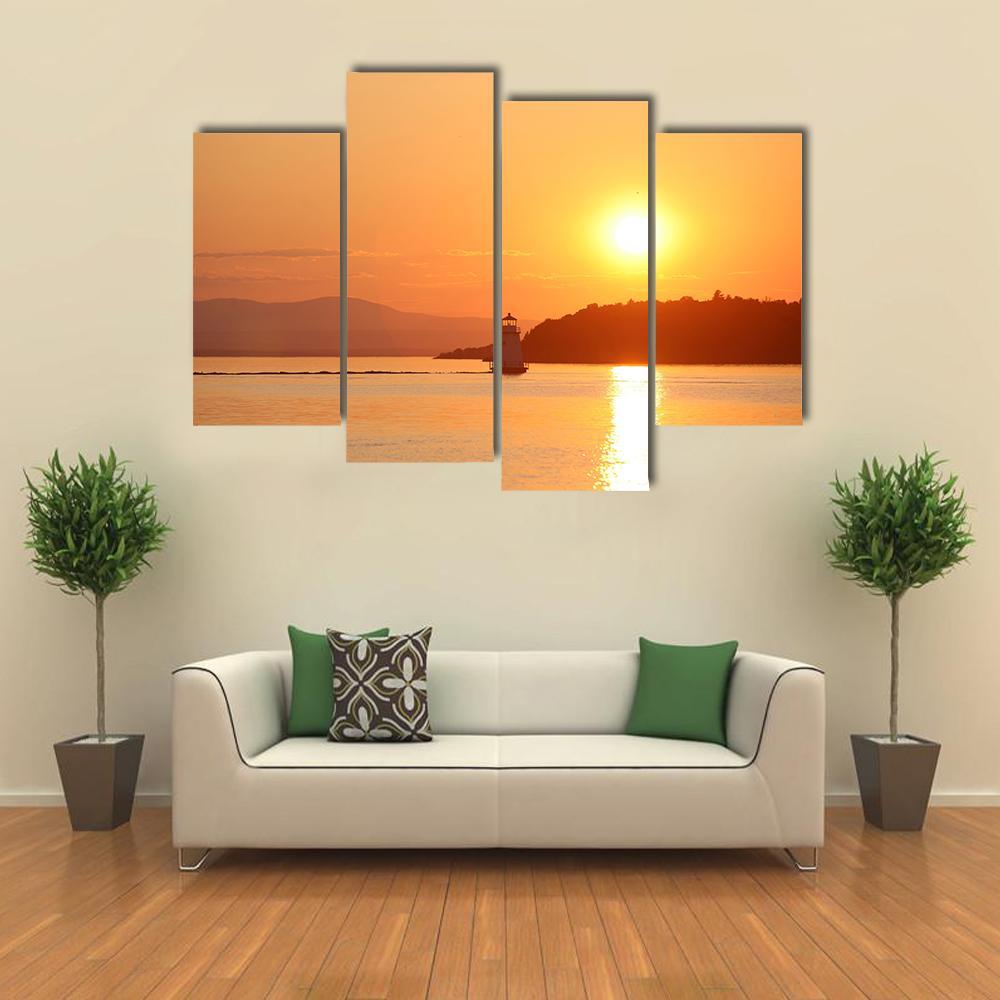 Lake Champlain At Sunset Canvas Wall Art-4 Pop-Gallery Wrap-50" x 32"-Tiaracle