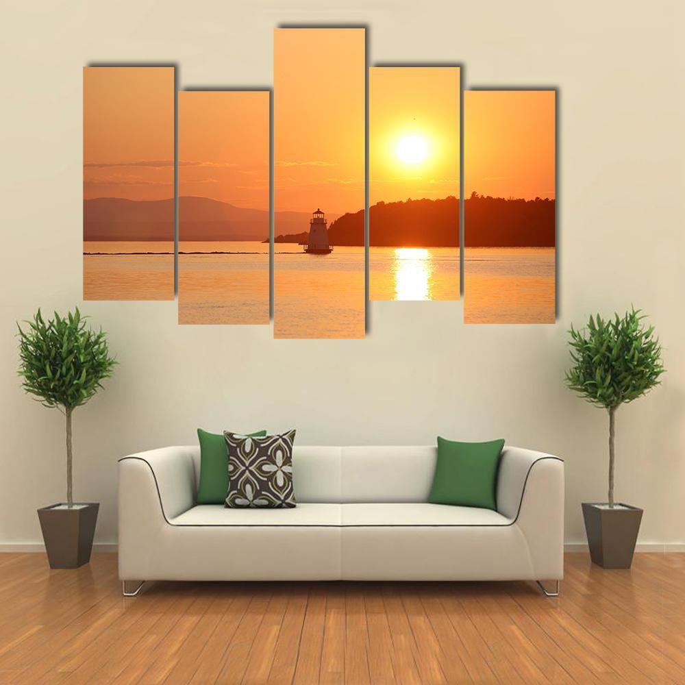 Lake Champlain At Sunset Canvas Wall Art-5 Pop-Gallery Wrap-47" x 32"-Tiaracle