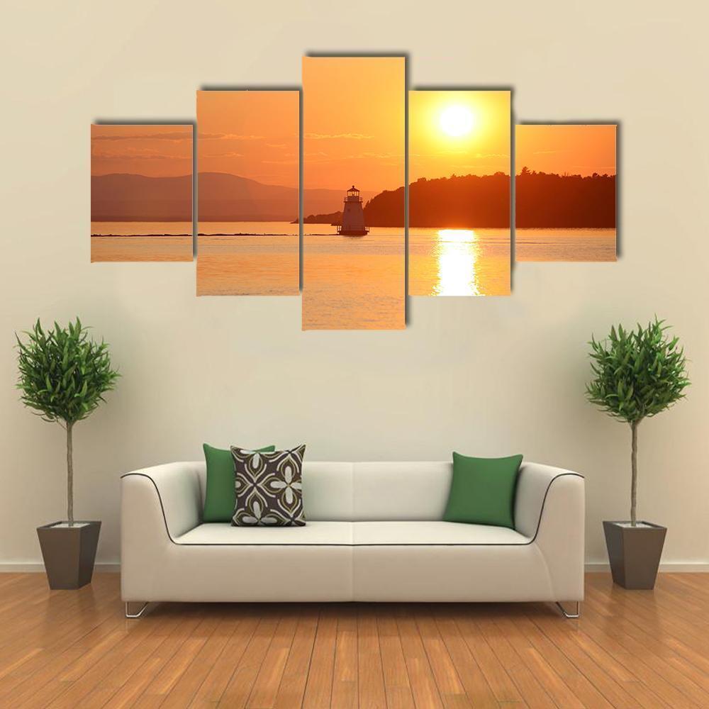 Lake Champlain At Sunset Canvas Wall Art-5 Star-Gallery Wrap-62" x 32"-Tiaracle