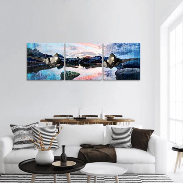 Lake Covered With Snow Panoramic Canvas Wall Art-3 Piece-25" x 08"-Tiaracle