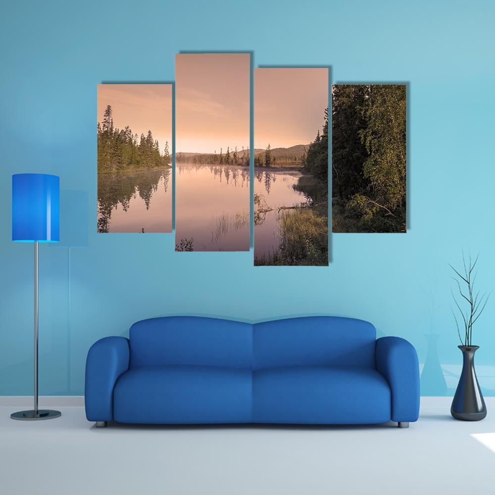 Lake During Sunrise Canvas Wall Art-4 Pop-Gallery Wrap-50" x 32"-Tiaracle