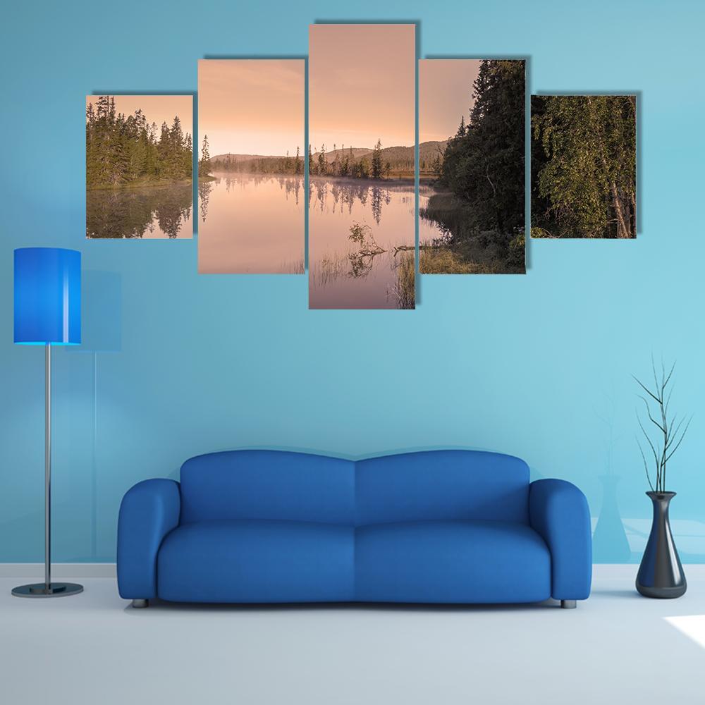 Lake During Sunrise Canvas Wall Art-5 Star-Gallery Wrap-62" x 32"-Tiaracle