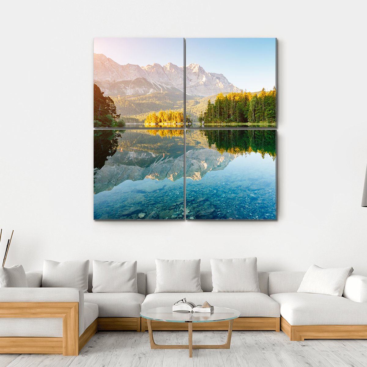 Lake Eibsee In Sunlight Canvas Wall Art-4 Square-Gallery Wrap-17" x 17"-Tiaracle
