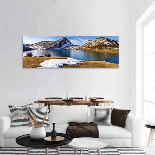 Lake Enol In Winter Panoramic Canvas Wall Art-1 Piece-36" x 12"-Tiaracle
