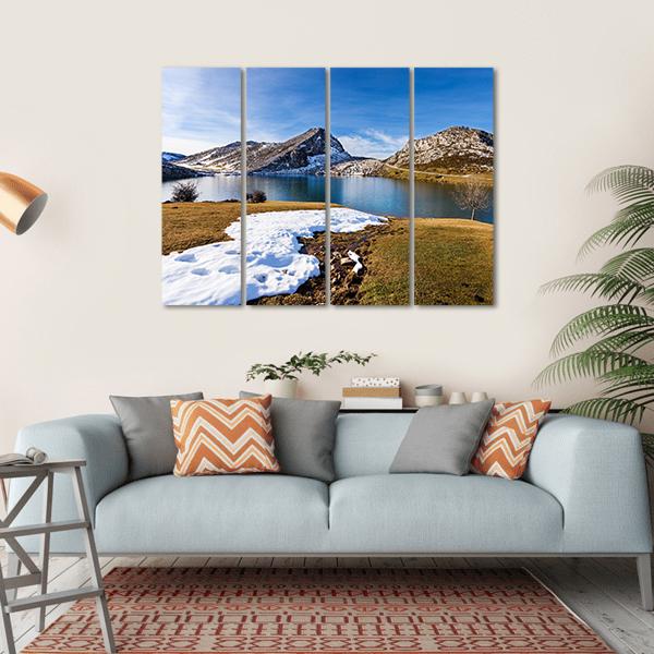 Lake Enol In Winter Canvas Wall Art-4 Horizontal-Gallery Wrap-34" x 24"-Tiaracle