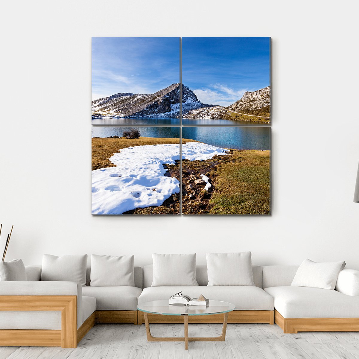 Lake Enol In Winter Canvas Wall Art-4 Square-Gallery Wrap-17" x 17"-Tiaracle