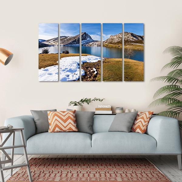 Lake Enol In Winter Canvas Wall Art-5 Horizontal-Gallery Wrap-22" x 12"-Tiaracle