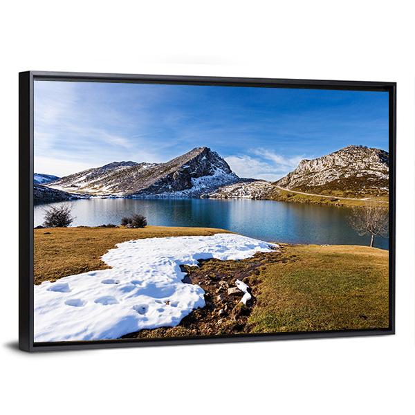 Lake Enol In Winter Canvas Wall Art-3 Horizontal-Gallery Wrap-25" x 16"-Tiaracle