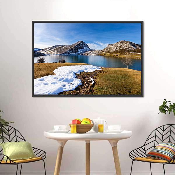Lake Enol In Winter Canvas Wall Art-3 Horizontal-Gallery Wrap-25" x 16"-Tiaracle