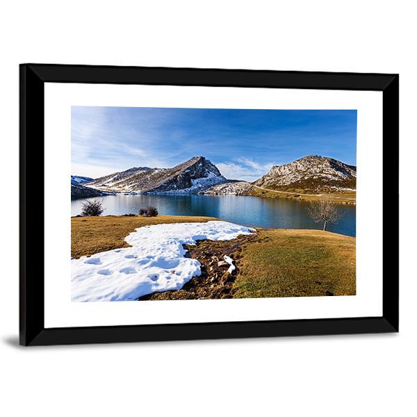 Lake Enol In Winter Canvas Wall Art-5 Horizontal-Gallery Wrap-22" x 12"-Tiaracle