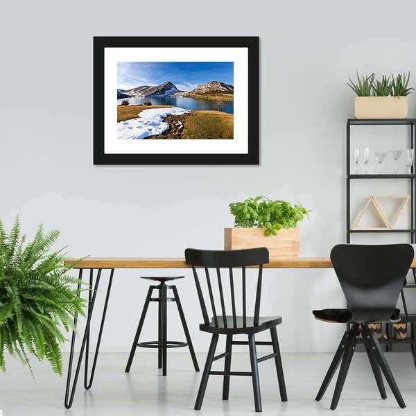 Lake Enol In Winter Canvas Wall Art-5 Horizontal-Gallery Wrap-22" x 12"-Tiaracle