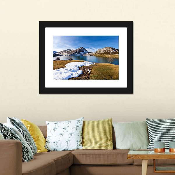 Lake Enol In Winter Canvas Wall Art-3 Horizontal-Gallery Wrap-25" x 16"-Tiaracle