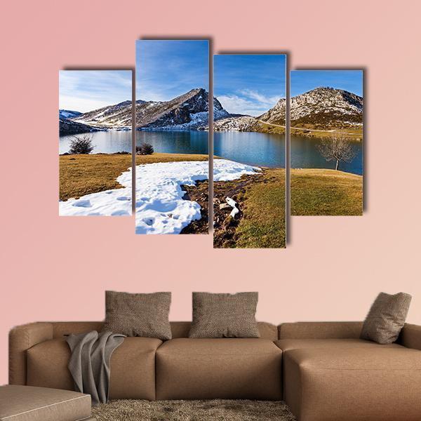 Lake Enol In Winter Canvas Wall Art-4 Pop-Gallery Wrap-50" x 32"-Tiaracle