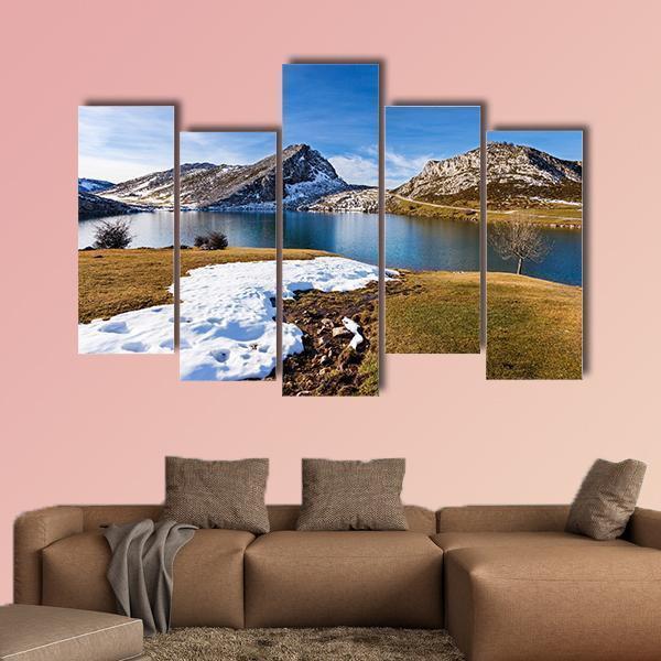 Lake Enol In Winter Canvas Wall Art-5 Pop-Gallery Wrap-47" x 32"-Tiaracle