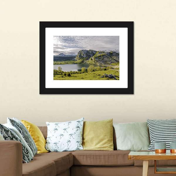 Lake Enol Canvas Wall Art-3 Horizontal-Gallery Wrap-25" x 16"-Tiaracle