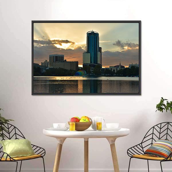 Lake Eola Park Canvas Wall Art-1 Piece-Floating Frame-24" x 16"-Tiaracle