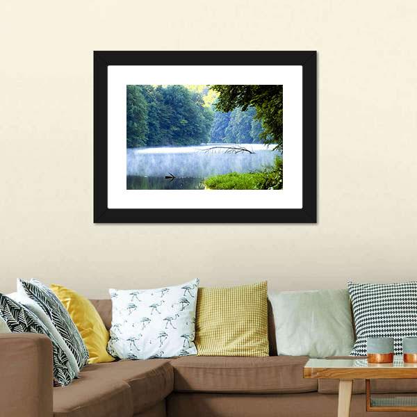 Lake Forest In Morning Canvas Wall Art-1 Piece-Framed Print-20" x 16"-Tiaracle