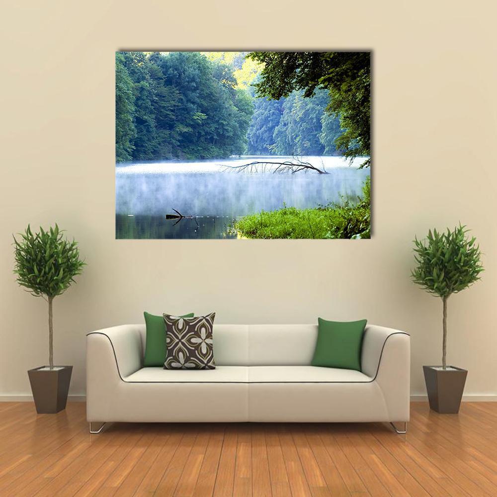 Lake Forest In Morning Canvas Wall Art-1 Piece-Gallery Wrap-48" x 32"-Tiaracle