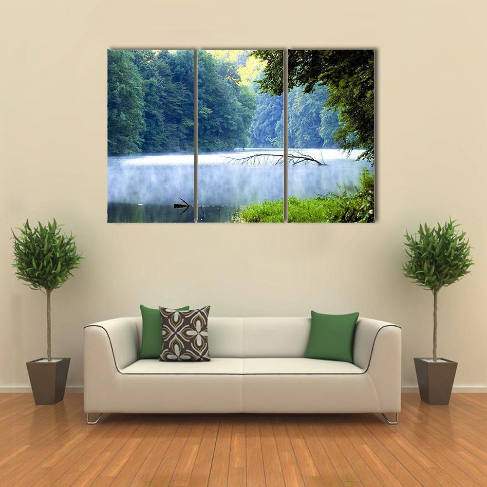Lake Forest In Morning Canvas Wall Art-3 Horizontal-Gallery Wrap-37" x 24"-Tiaracle