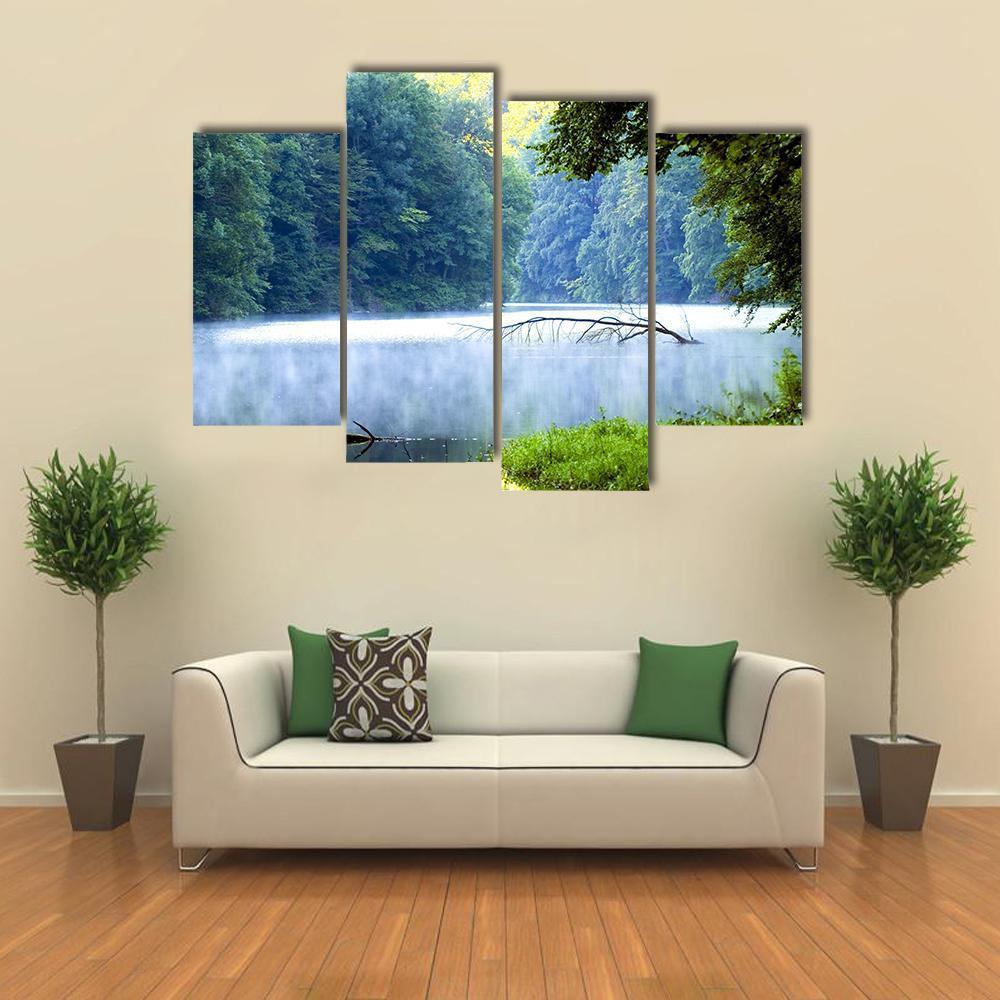 Lake Forest In Morning Canvas Wall Art-4 Pop-Gallery Wrap-50" x 32"-Tiaracle