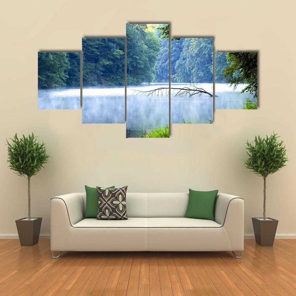 Lake Forest In Morning Canvas Wall Art-5 Star-Gallery Wrap-62" x 32"-Tiaracle