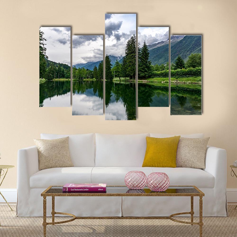 Lake Gaillands With Mont Blanc Canvas Wall Art-5 Pop-Gallery Wrap-47" x 32"-Tiaracle