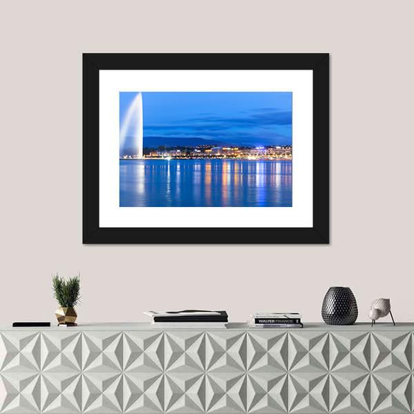Lake Geneva At Night Canvas Wall Art-1 Piece-Framed Print-20" x 16"-Tiaracle