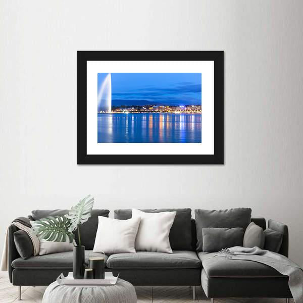 Lake Geneva At Night Canvas Wall Art-3 Horizontal-Gallery Wrap-25" x 16"-Tiaracle