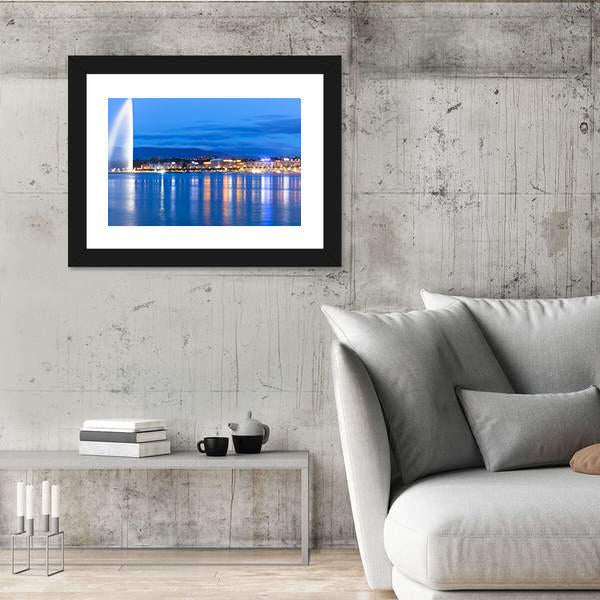Lake Geneva At Night Canvas Wall Art-3 Horizontal-Gallery Wrap-25" x 16"-Tiaracle
