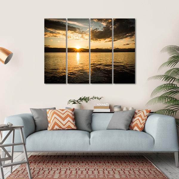 Lake George Sunset Canvas Wall Art-4 Horizontal-Gallery Wrap-34" x 24"-Tiaracle