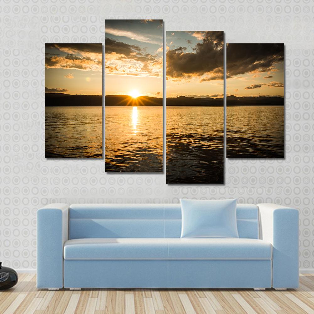 Lake George Sunset Canvas Wall Art-4 Pop-Gallery Wrap-34" x 20"-Tiaracle