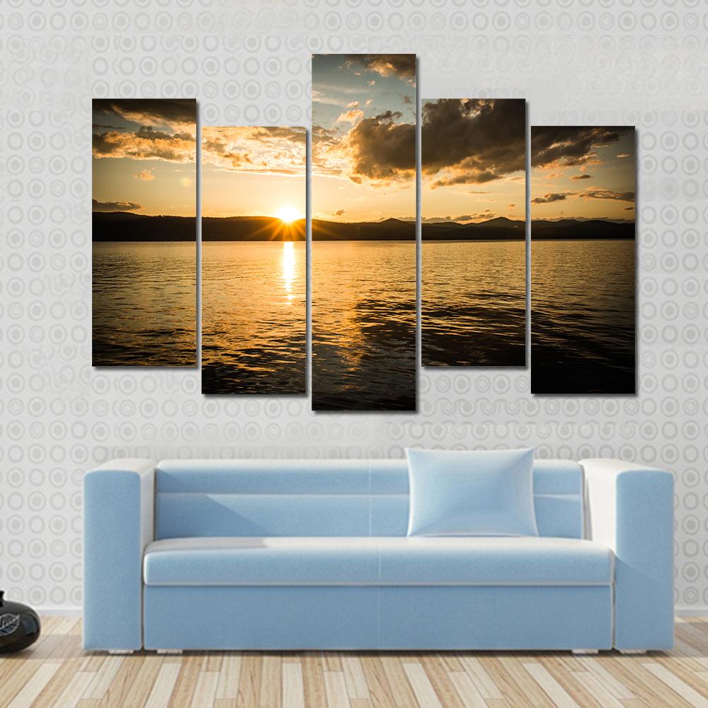 Lake George Sunset Canvas Wall Art-5 Pop-Gallery Wrap-32" x 21"-Tiaracle
