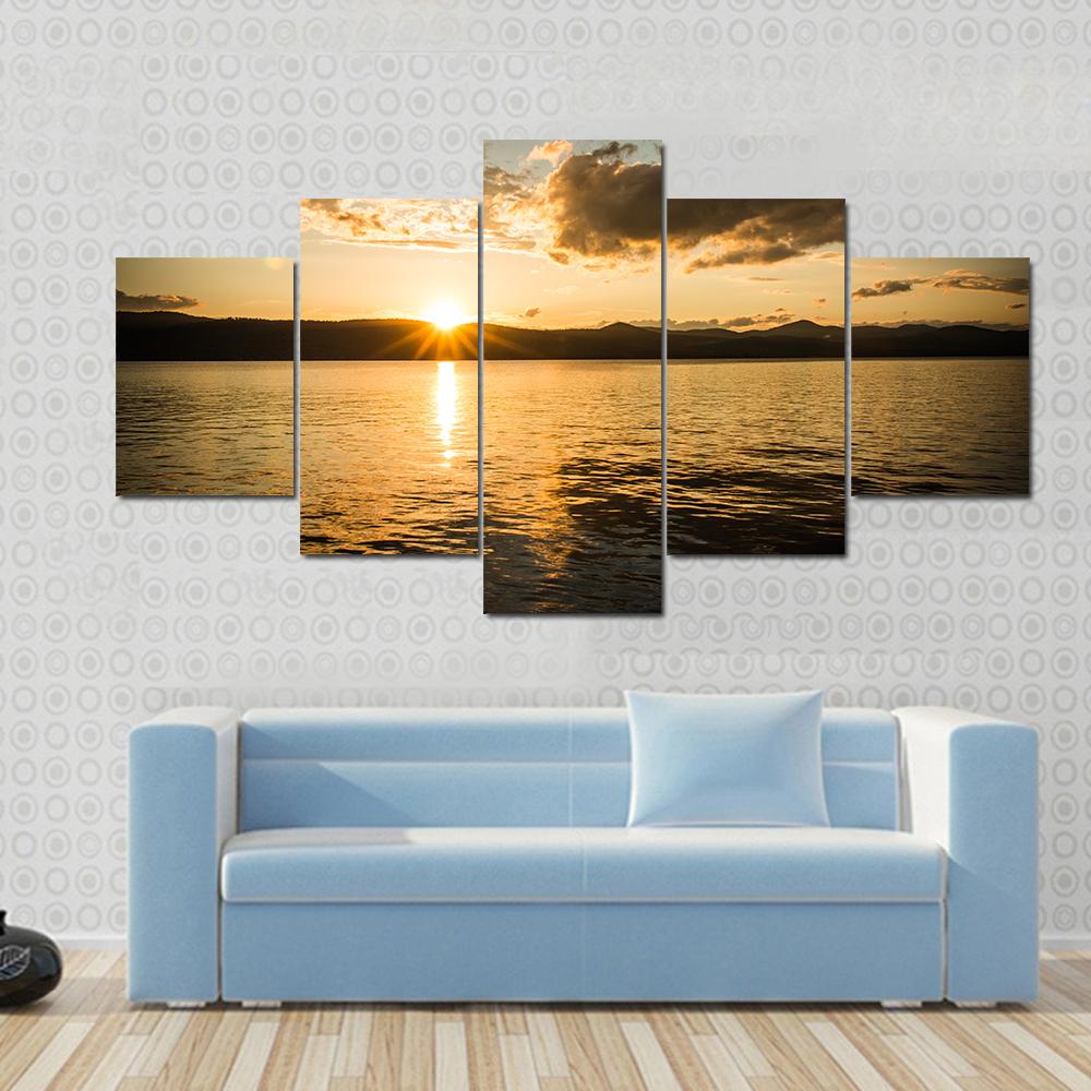 Lake George Sunset Canvas Wall Art-5 Star-Gallery Wrap-42" x 21"-Tiaracle