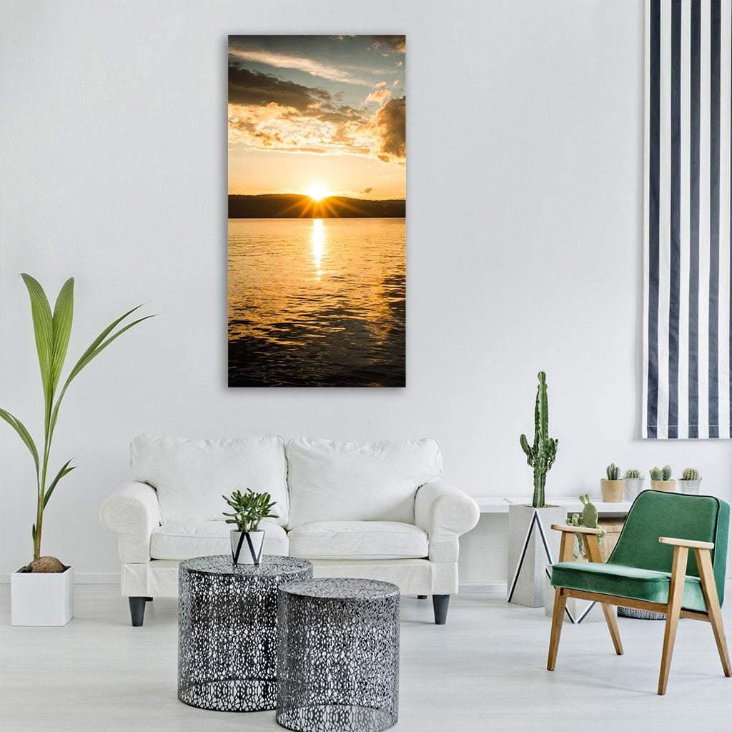 Lake George Sunset Vertical Canvas Wall Art-3 Vertical-Gallery Wrap-12" x 25"-Tiaracle