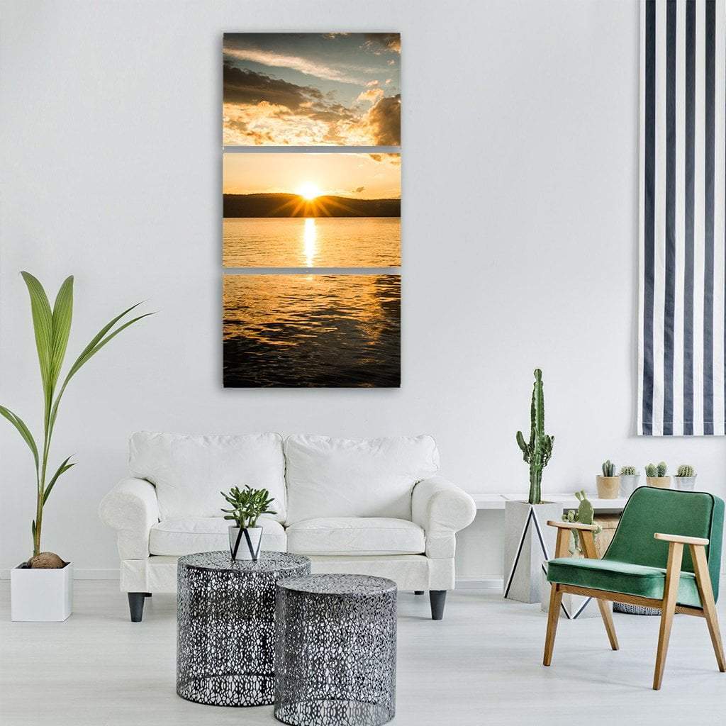 Lake George Sunset Vertical Canvas Wall Art-3 Vertical-Gallery Wrap-12" x 25"-Tiaracle