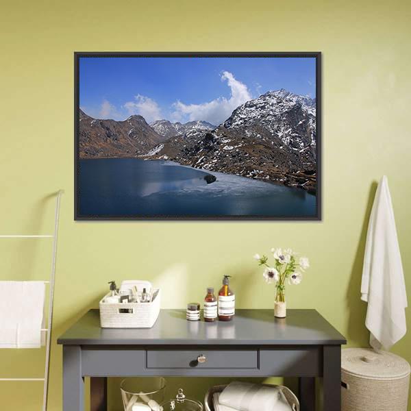 Lake Gosainkunda Canvas Wall Art-1 Piece-Floating Frame-24" x 16"-Tiaracle