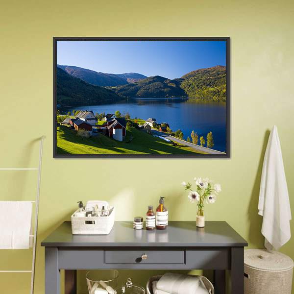 Lake Granvin Vatne Norway Canvas Wall Art-1 Piece-Floating Frame-24" x 16"-Tiaracle