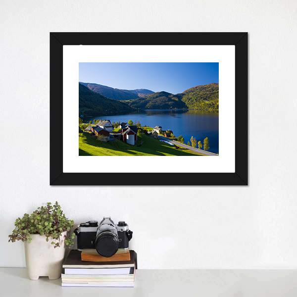 Lake Granvin Vatne Norway Canvas Wall Art-1 Piece-Framed Print-20" x 16"-Tiaracle