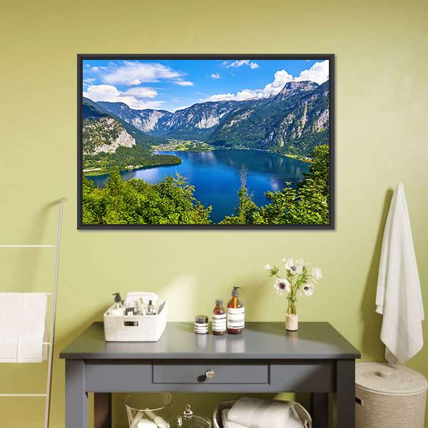 Lake Hallstattersee Canvas Wall Art-1 Piece-Floating Frame-24" x 16"-Tiaracle