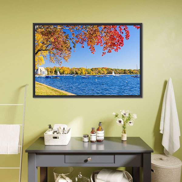 Lake Harriet Shoreline Canvas Wall Art-3 Horizontal-Gallery Wrap-25" x 16"-Tiaracle