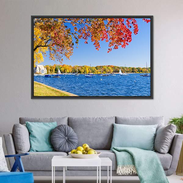 Lake Harriet Shoreline Canvas Wall Art-3 Horizontal-Gallery Wrap-25" x 16"-Tiaracle