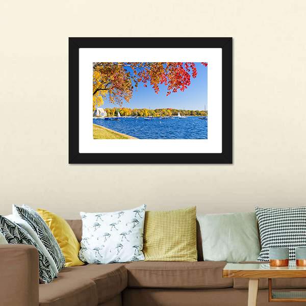 Lake Harriet Shoreline Canvas Wall Art-1 Piece-Framed Print-20" x 16"-Tiaracle