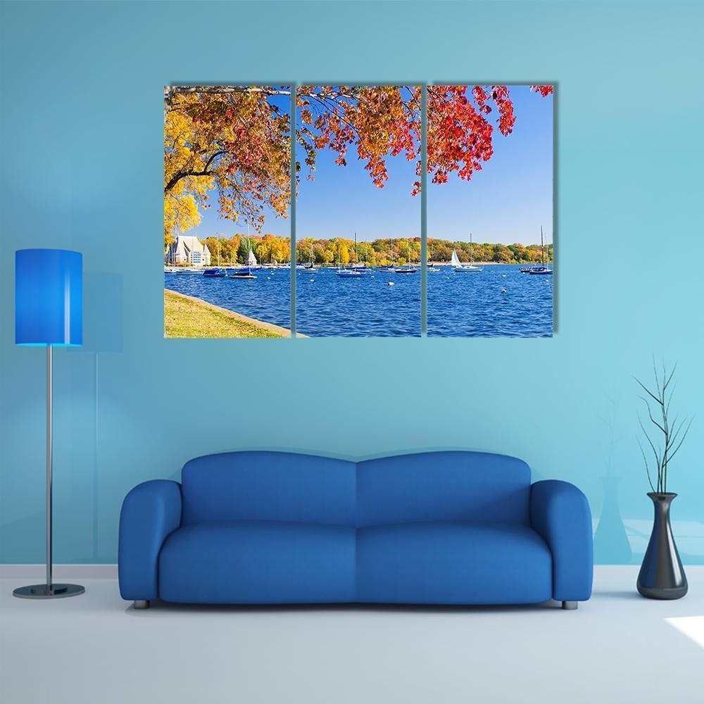 Lake Harriet Shoreline Canvas Wall Art-3 Horizontal-Gallery Wrap-37" x 24"-Tiaracle