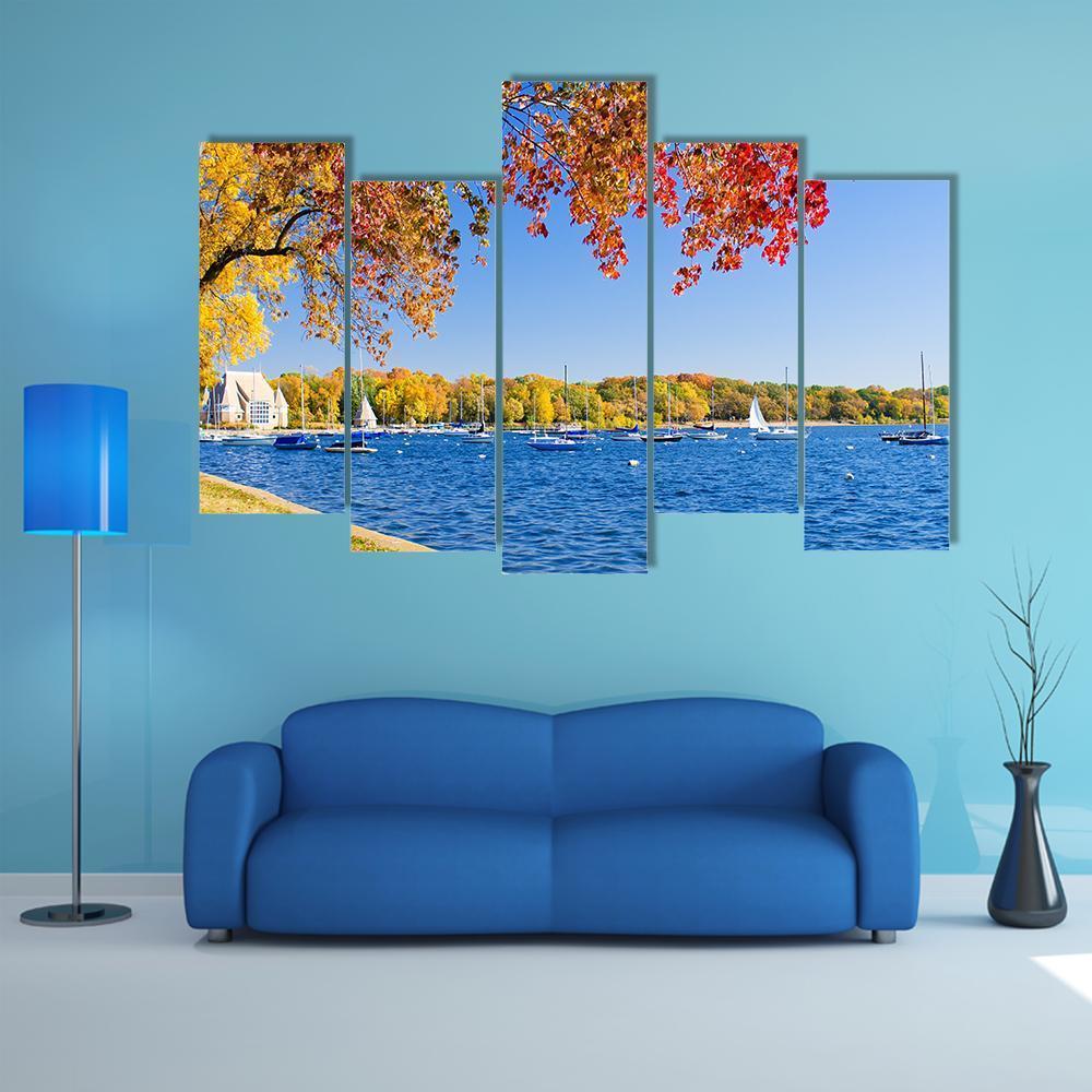 Lake Harriet Shoreline Canvas Wall Art-5 Pop-Gallery Wrap-47" x 32"-Tiaracle