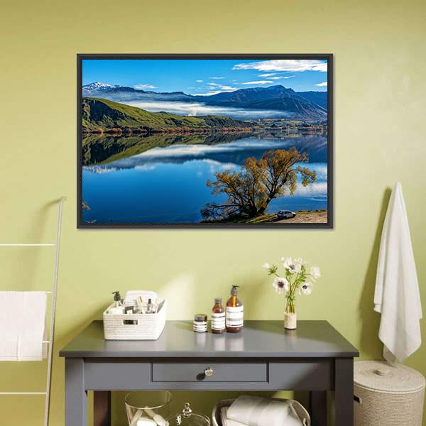 Lake Hayes Canvas Wall Art-1 Piece-Floating Frame-24" x 16"-Tiaracle