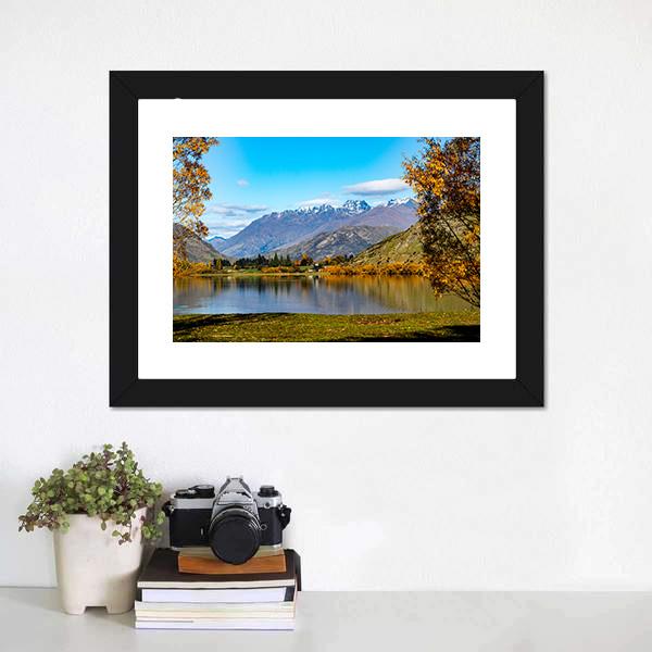 Lake Hayes In Autumn Canvas Wall Art-1 Piece-Framed Print-20" x 16"-Tiaracle